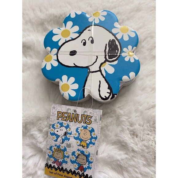 Set Of 4 Peanuts Snoopy Charlie Brown Linus Sally Cork Backed Ceramic Coasters - Picture 1 of 9